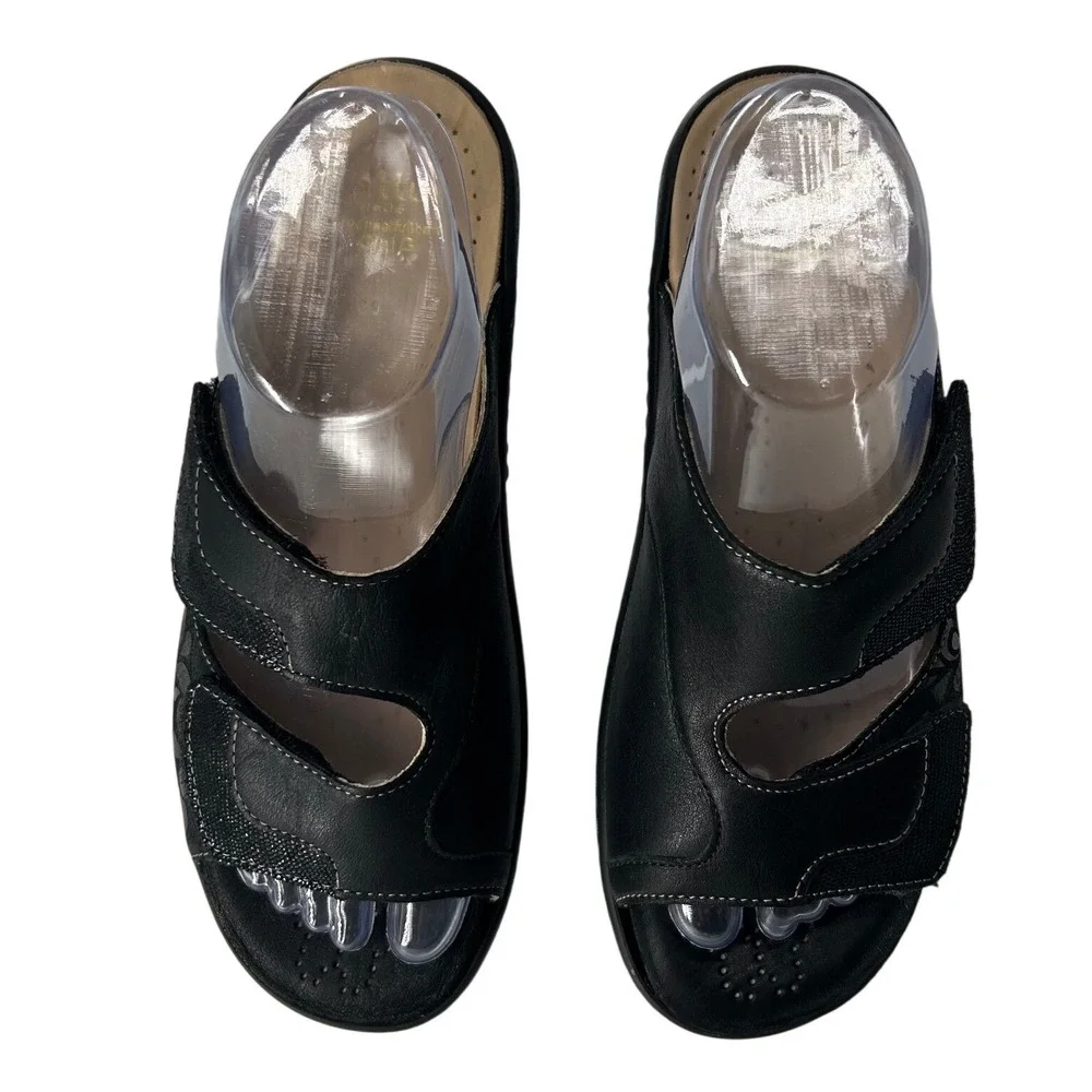 Hallux by Fidelia Gini G Leather Adjustable Strap Slide Sandals Sz 8